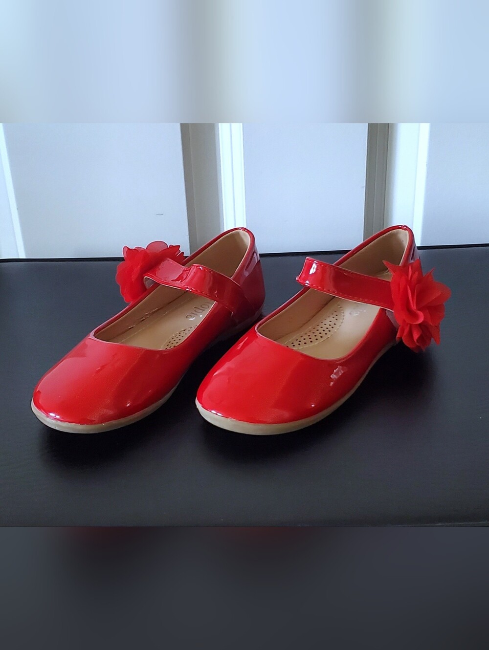 Little Girl's Patent Leather Red Dress Shoes with Velcro Closure